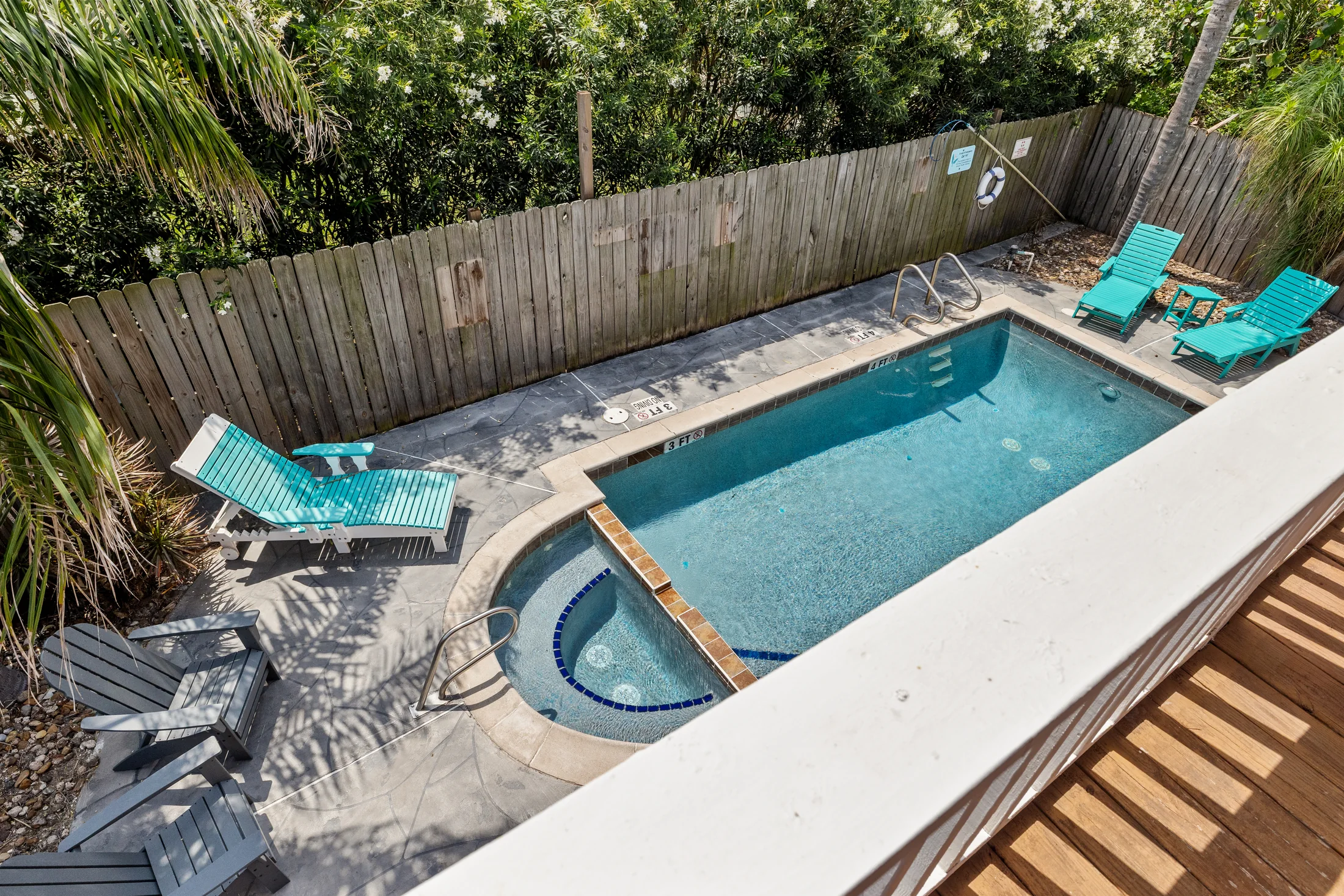Private pool and hot tub viewed from the Beach Breeze SPI balcony